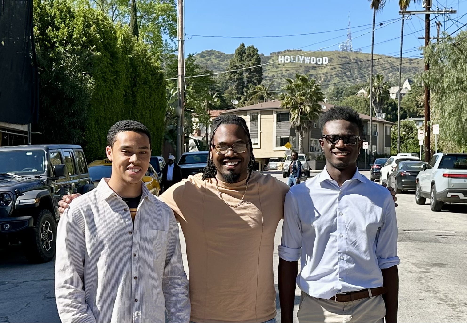 ABOP-In-LA: Kaman, Torrance, and Jakalin with Hollywood sign.